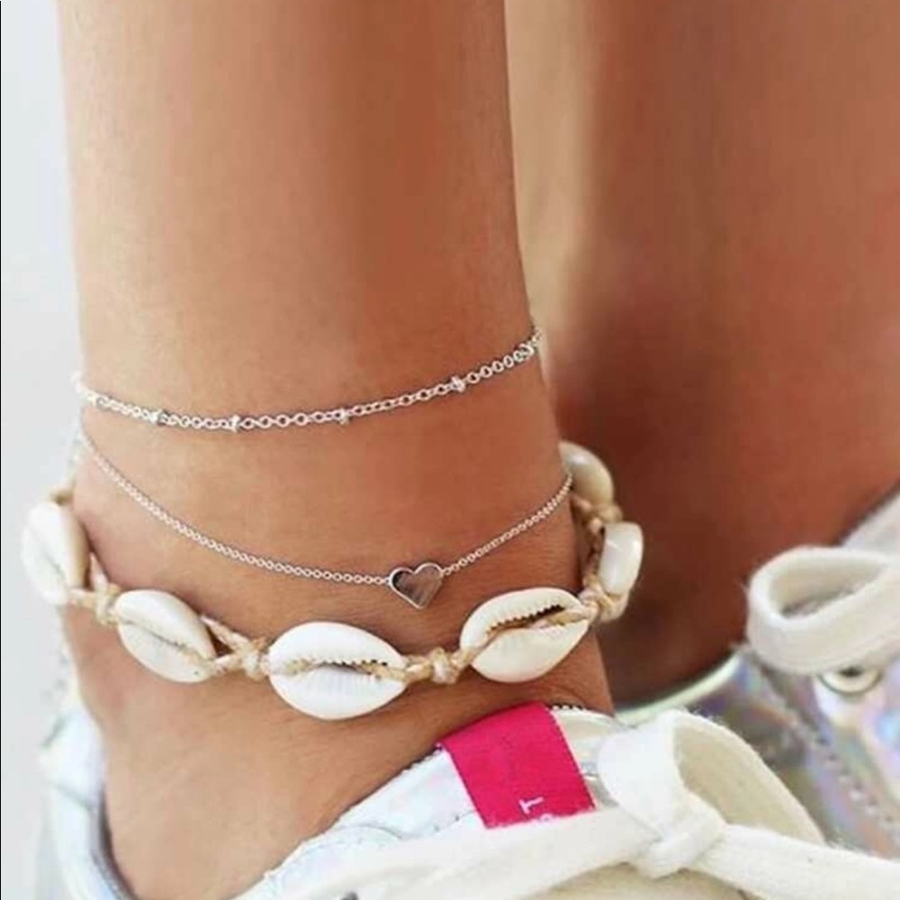 • Destiny • 3 Pc. Shell + Heart Anklet Set - Picture 2 of 4